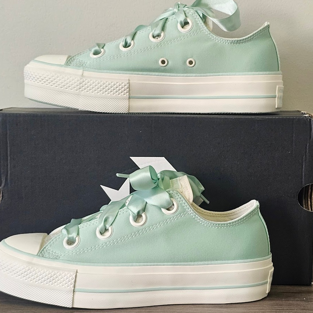 Converse Ctas Lift Platform Matte Satin Sneakers Women's 7.5 Aloe A10300c Nwt